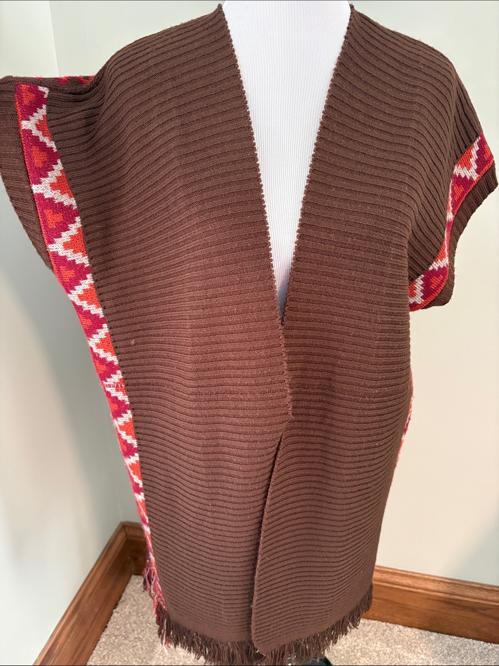 🤎🤠♥️ Western Brown Cardigan with Aztec Print and Fringe - Picture 3 of 6